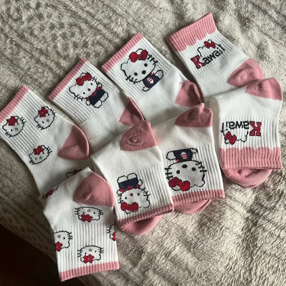 Hello Kitty Pink and Cream Womens Sport Socks 4 Pair
